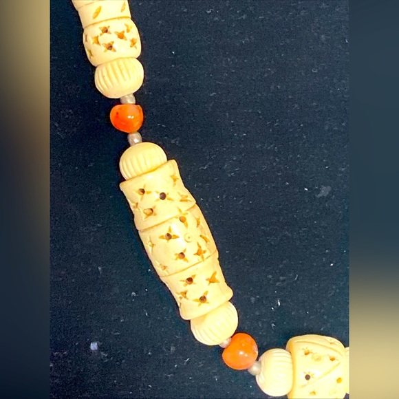 Vintage Hand Carved Necklace with Silver Beads & Natural Stones - Picture 3 of 4